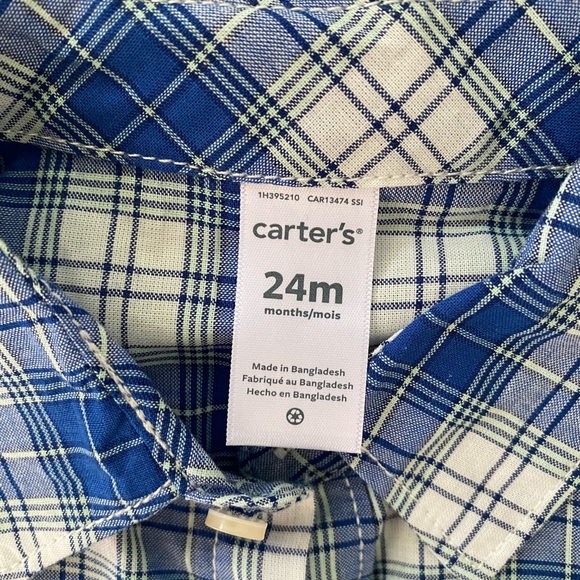NWT Carters Baby Boy 2 piece Plaid Button Shirt Green short set Cotton Sz 24 mth - Picture 7 of 10
